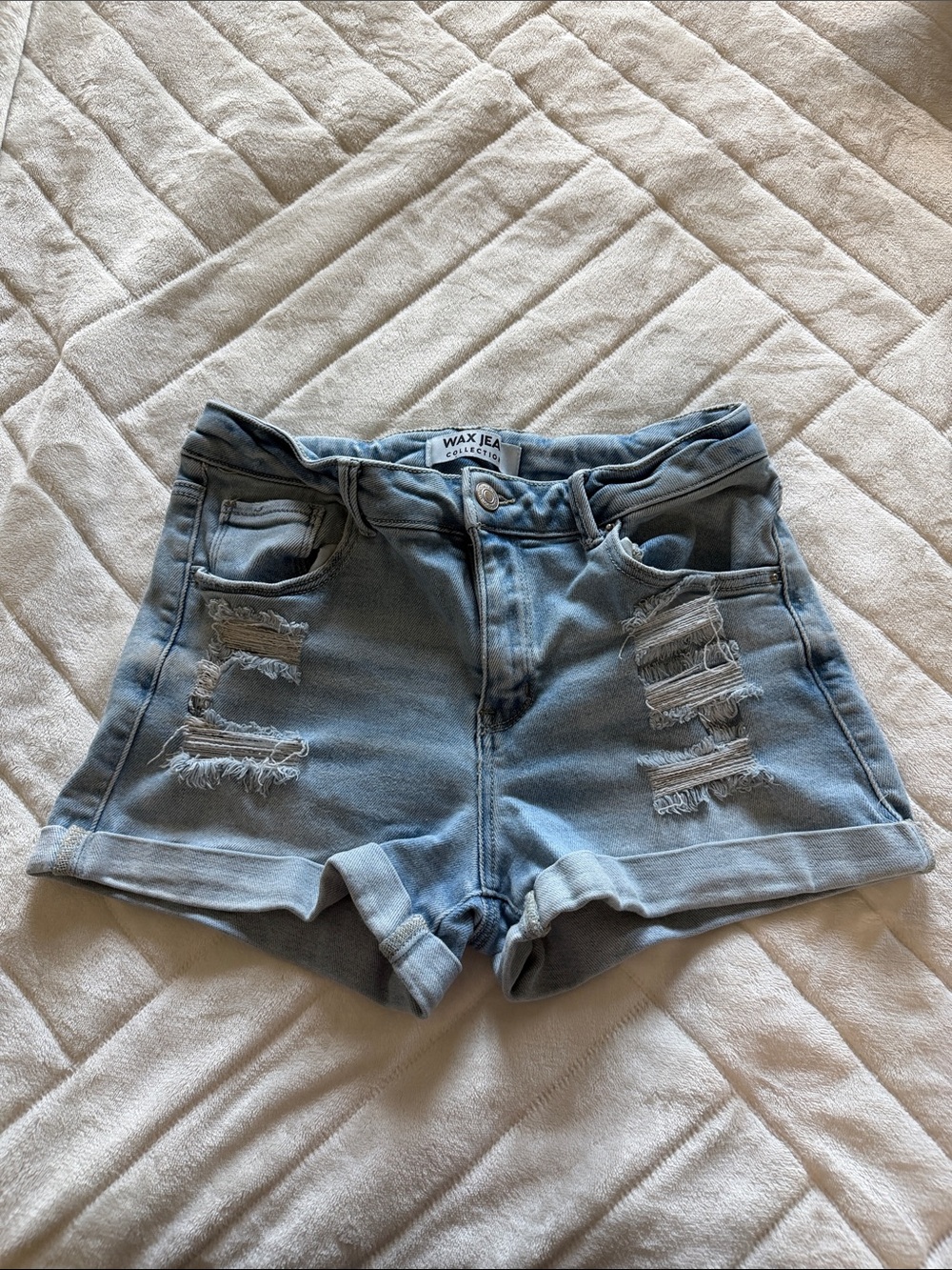 Wax Jean Light Blue Distressed Denim Women's Shorts- Sz Med but fits a small